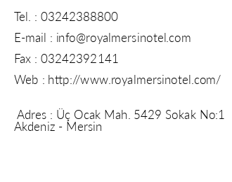Royal Mersin Otel iletiim bilgileri